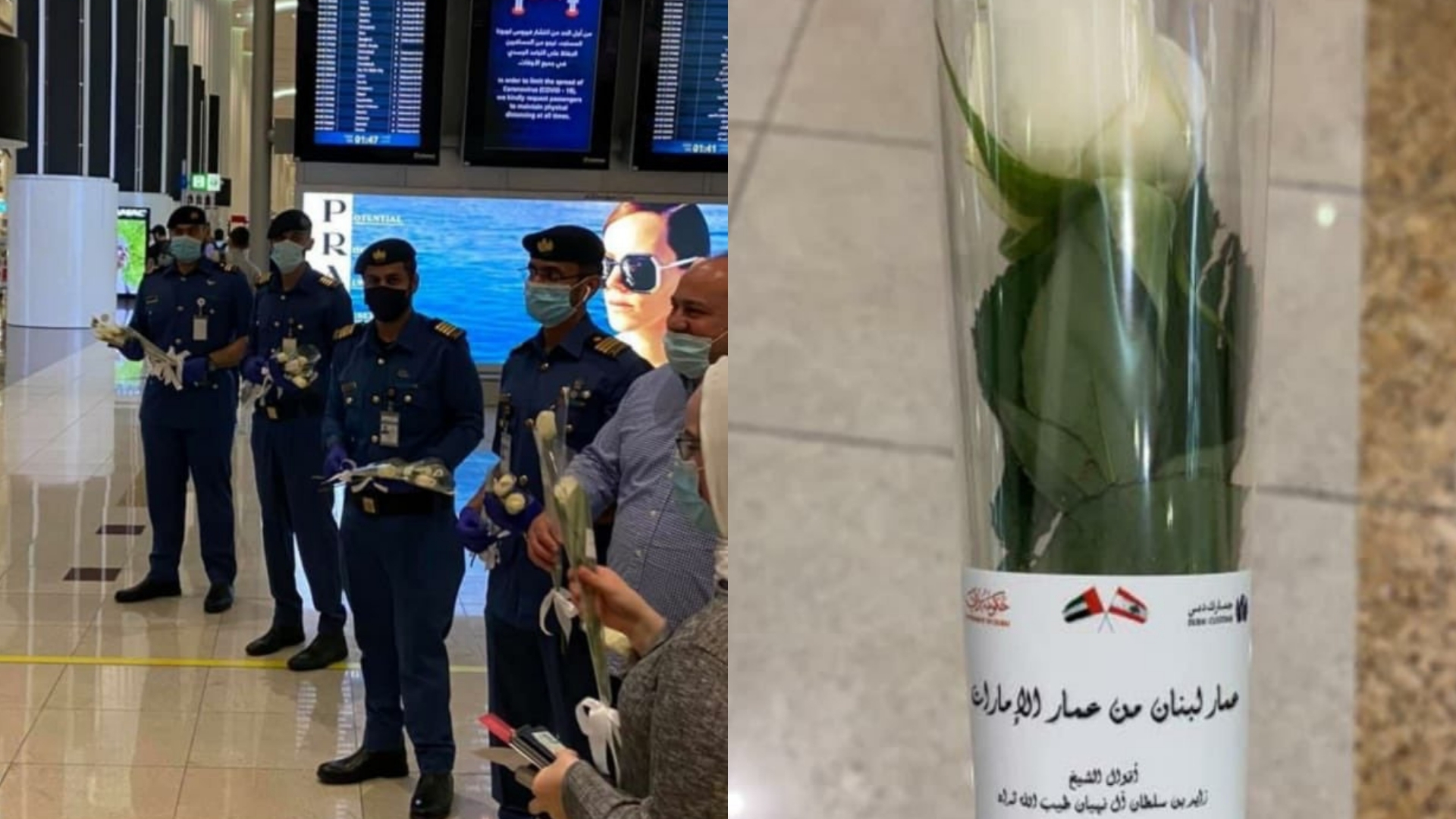 Dubai Airport Welcomes People Arriving From Beirut With White Roses