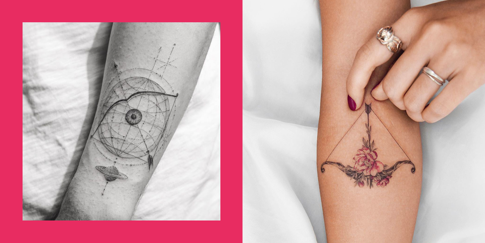 Sagittarius constellation tattoo on the inner forearm  Sagittarius  constellation tattoo Constellation tattoos Sagittarius tattoo designs
