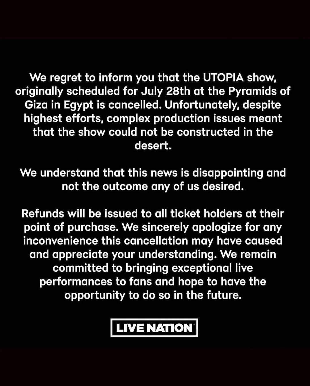 Why did Travis Scott's Utopia show in Egypt get cancelled?